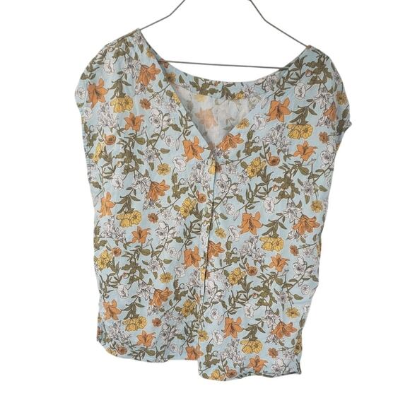 CYNTHIA ROWLEY Linen Blend Floral Top Womens Size Small S - Picture 1 of 4